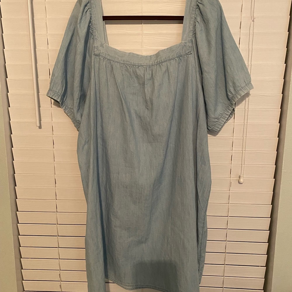 Old Navy Puff-Sleeve Light-Wash Jean Mini Swing Dress for Women